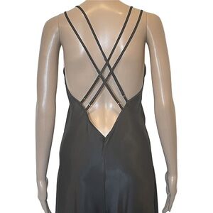 NWOT Victoria's Secret Satiny Slip Dress Maxi Black Double Strap Cross Back Sz S